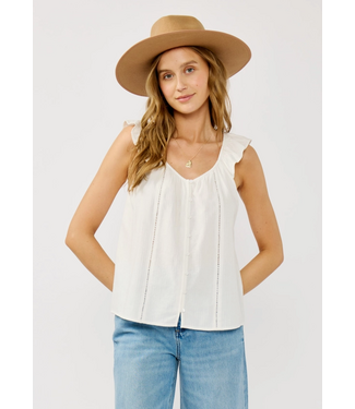 Ladder Lace Ruffle Sleeve Top White