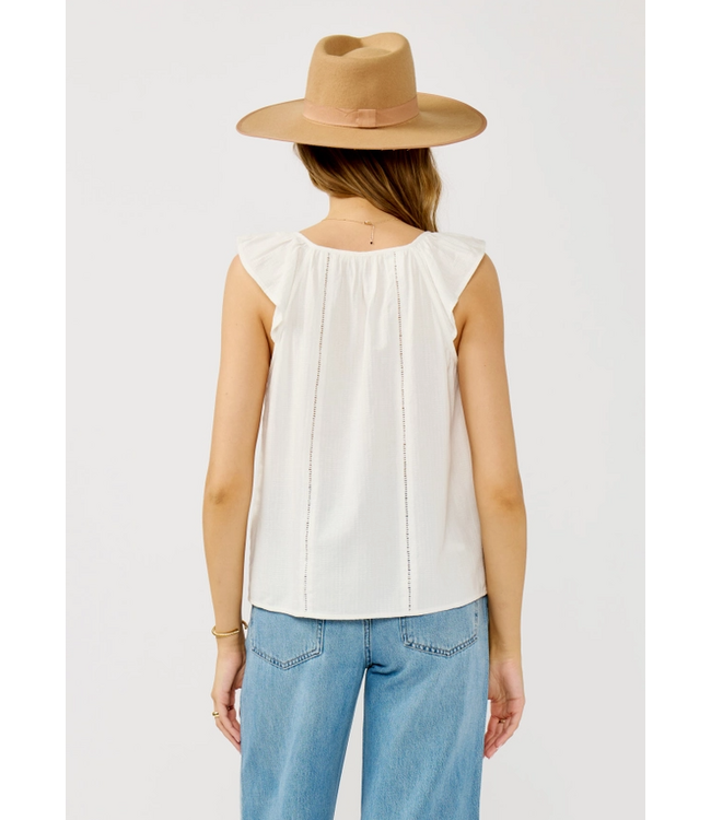 Ladder Lace Ruffle Sleeve Top White
