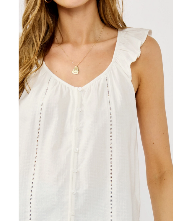 Ladder Lace Ruffle Sleeve Top White
