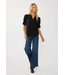 Short Puff Sleeve Crinkled Button Top Black