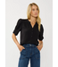 Short Puff Sleeve Crinkled Button Top Black