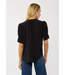 Short Puff Sleeve Crinkled Button Top Black