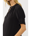 Short Puff Sleeve Crinkled Button Top Black