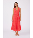V-Neck Eyelet Midi Dress with Waist Belt Coral