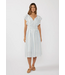 Ruffle Sleeve Split-Neck Smocked Waist Midi Dress Blue