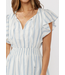 Ruffle Sleeve Split-Neck Smocked Waist Midi Dress Blue