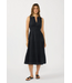 V-Split Neck Tiered Midi Dress with Pockets Black