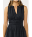 V-Split Neck Tiered Midi Dress with Pockets Black