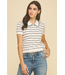 Striped Knit Polo Sweater White/Black