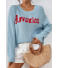 America Embroidered Crew Neck Blue