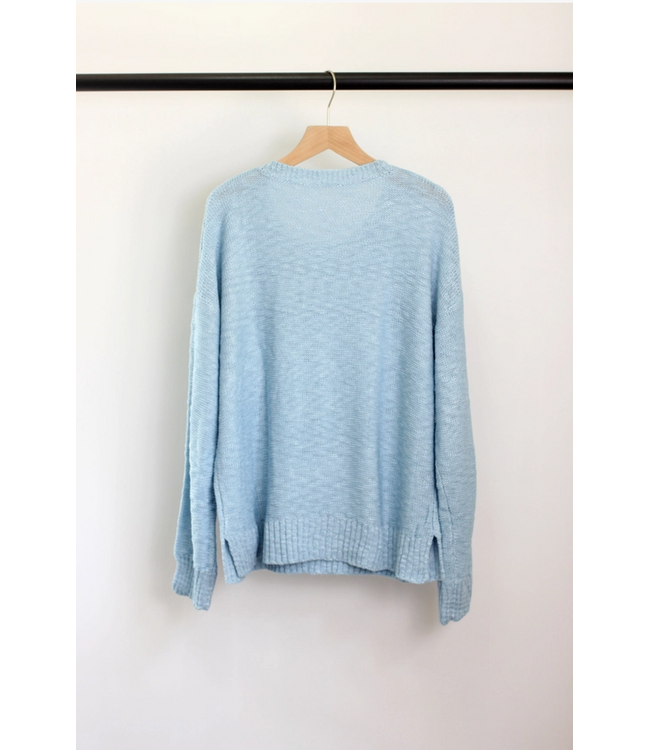 America Embroidered Crew Neck Blue