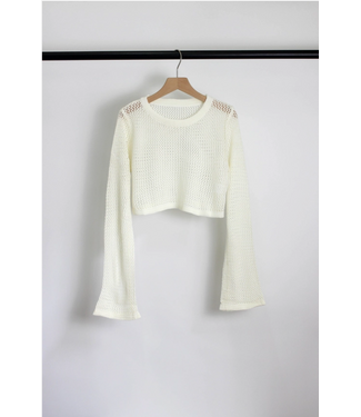 Crochet Knit Long Sleeve Top Natural