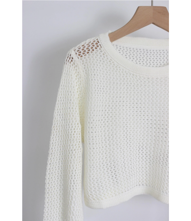 Crochet Knit Long Sleeve Top Natural