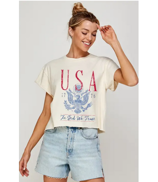 USA Fourth July Vintage Graphic Crop Top Ivory