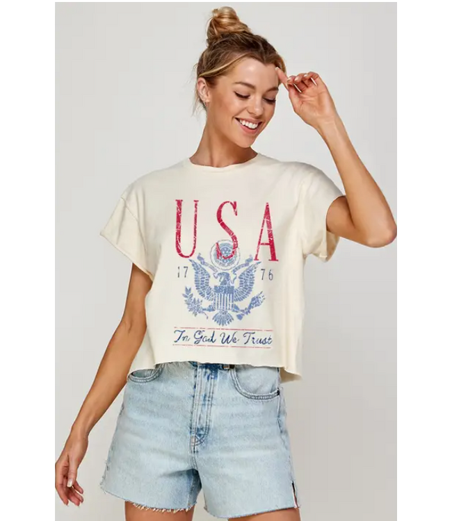USA Fourth July Vintage Graphic Crop Top Ivory