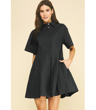 Tailored Button Down Mini Dress Black