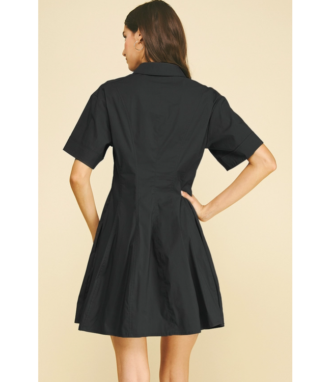 Tailored Button Down Mini Dress Black