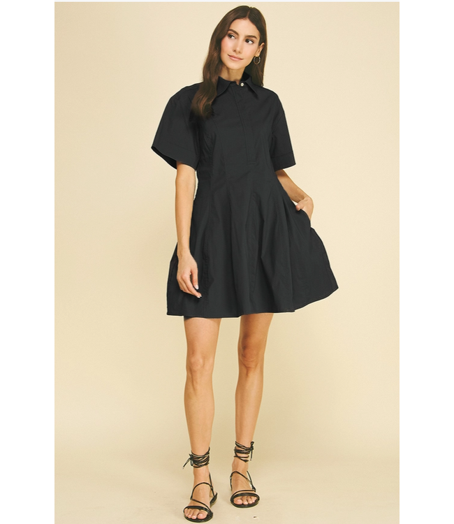 Tailored Button Down Mini Dress Black