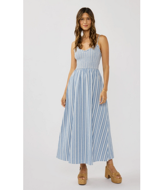Striped Smocked Bodice Midi Dress