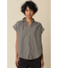 Sadie Gingham Button-Up Top Black Taupe