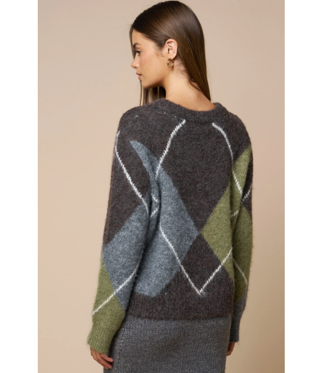 Argyle Long Sleeve Crewneck Sweater