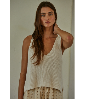 Knit Sweater Cotton V-Neck Sleeveless Tank Top Cream