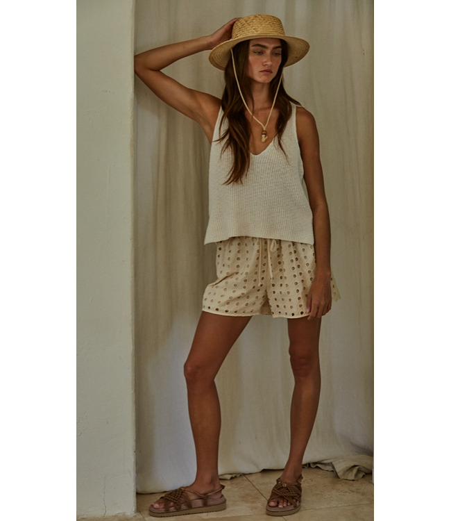 Knit Sweater Cotton V-Neck Sleeveless Tank Top Cream