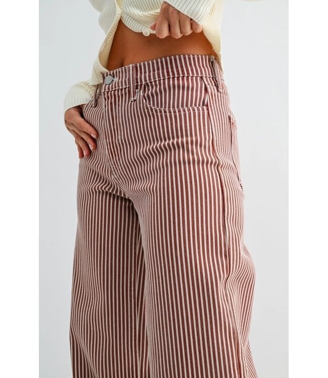 Just Black Denim Classic Relaxed Wide Leg - Spice Brown Stripe