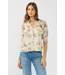 Puff Sleeve Smocked Neck Button Down Top