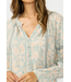 Long Sleeve Button Front Blouse w/ Lace Trim