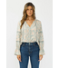 Long Sleeve Button Front Blouse w/ Lace Trim