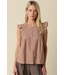 Clara Ruffle Sleeve Gingham Top Taupe