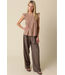 Clara Ruffle Sleeve Gingham Top Taupe