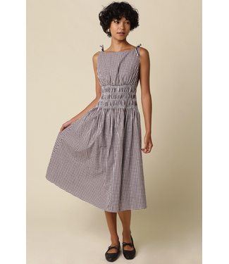Cally Gingham Smocked Maxi Dress Brn/Wht
