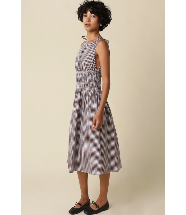 Cally Gingham Smocked Maxi Dress Brn/Wht