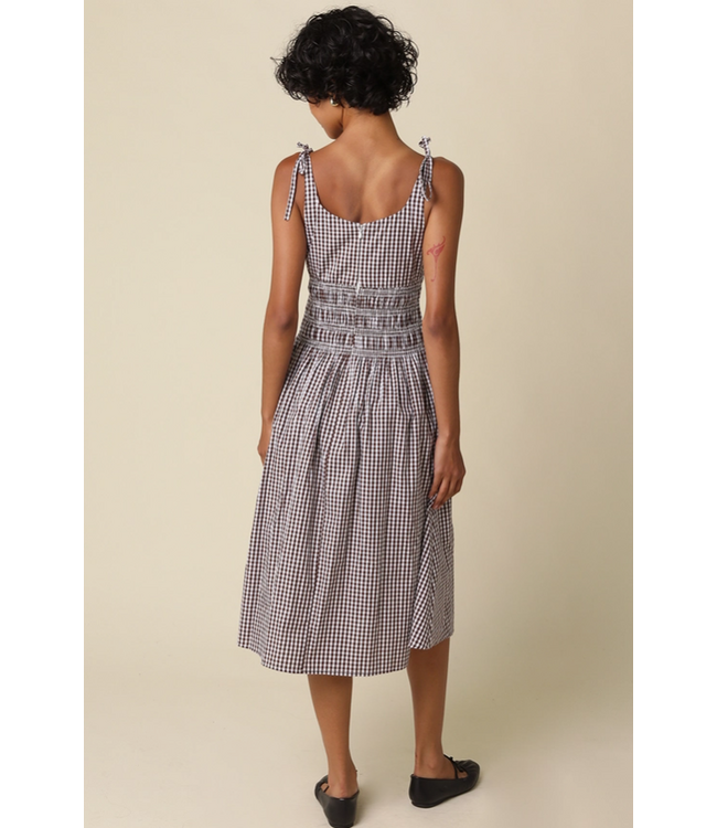 Cally Gingham Smocked Maxi Dress Brn/Wht