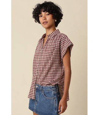 Sadie Gingham Button-Up Top Burgundy