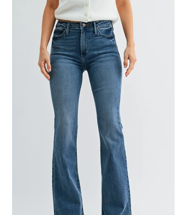 Just Black Denim High Rise Scissor Cut Flare - Medium Denim