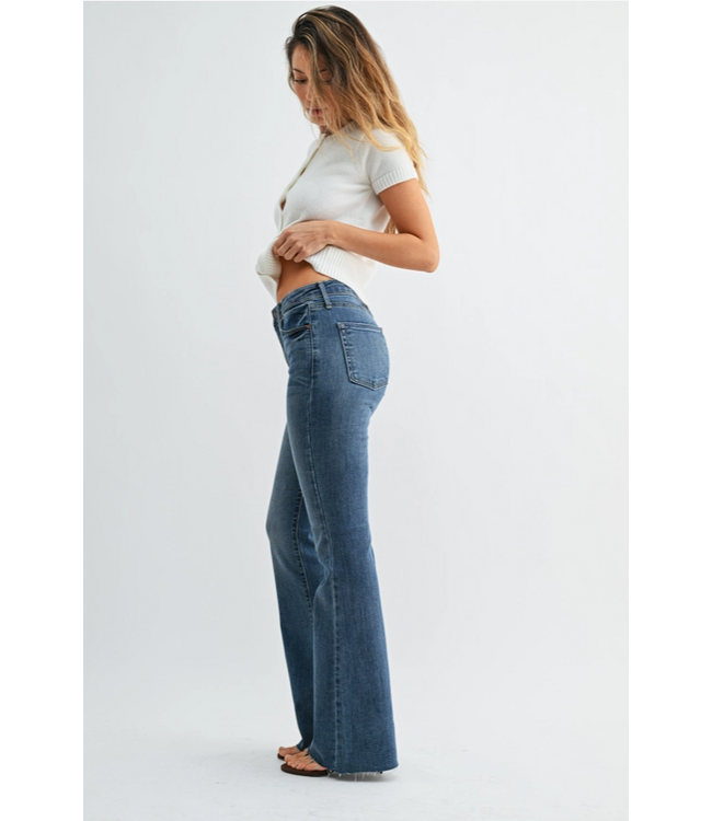 Just Black Denim High Rise Scissor Cut Flare - Medium Denim