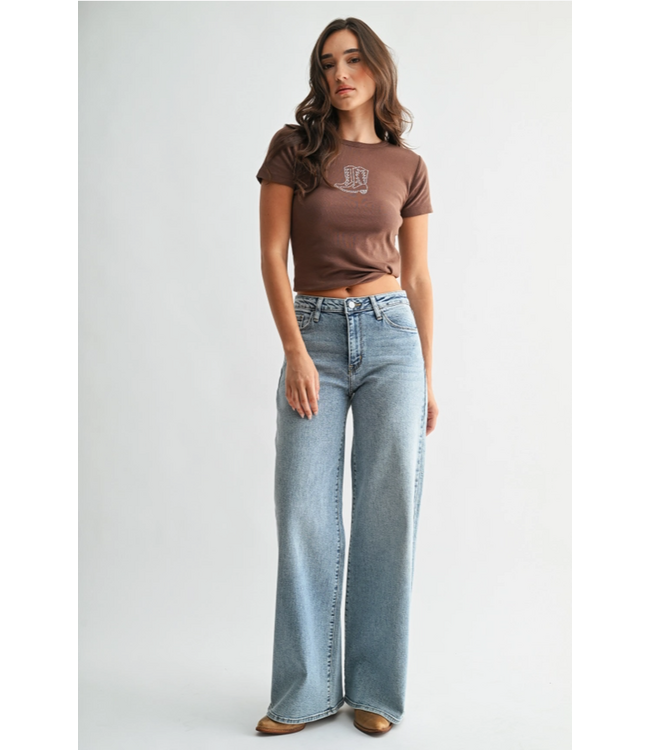 Just Black Denim High Rise Stretchy Wide Leg - Medium Denim