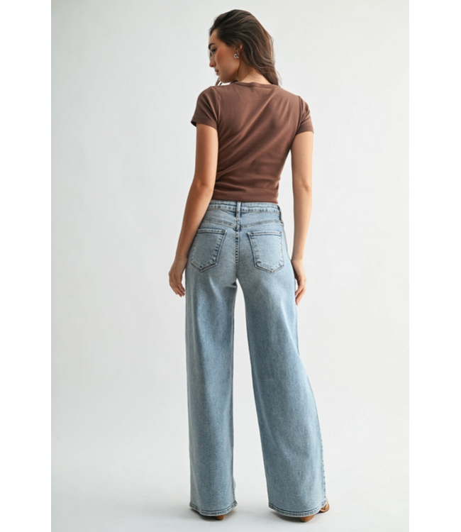 Just Black Denim High Rise Stretchy Wide Leg - Medium Denim