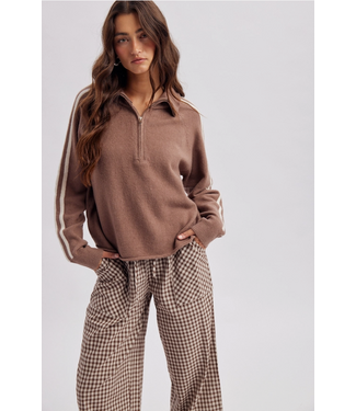 Varisty Sport Stripe Half Zip Sweater Mocha