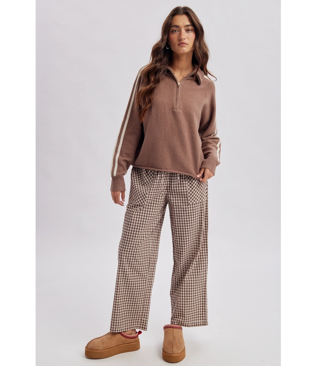 Varisty Sport Stripe Half Zip Sweater Mocha