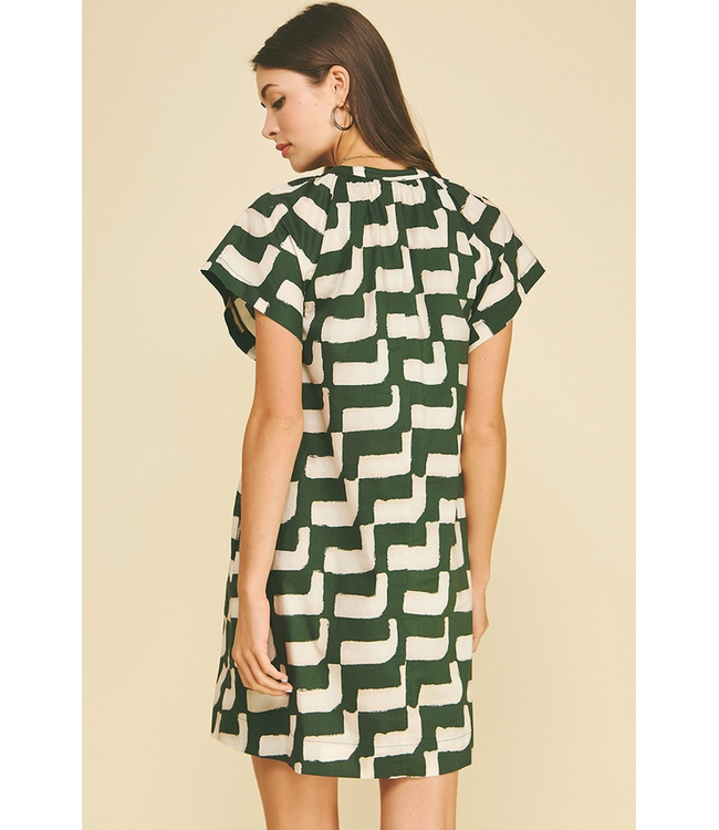 Geometric Print Tunic Dress Dk Green