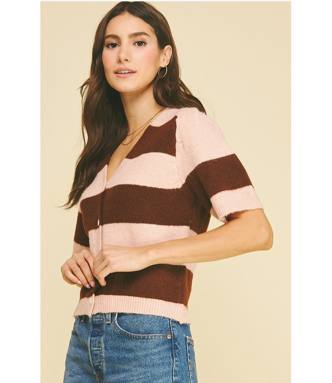 Color Block V-Neck Sweater Pink/Brown