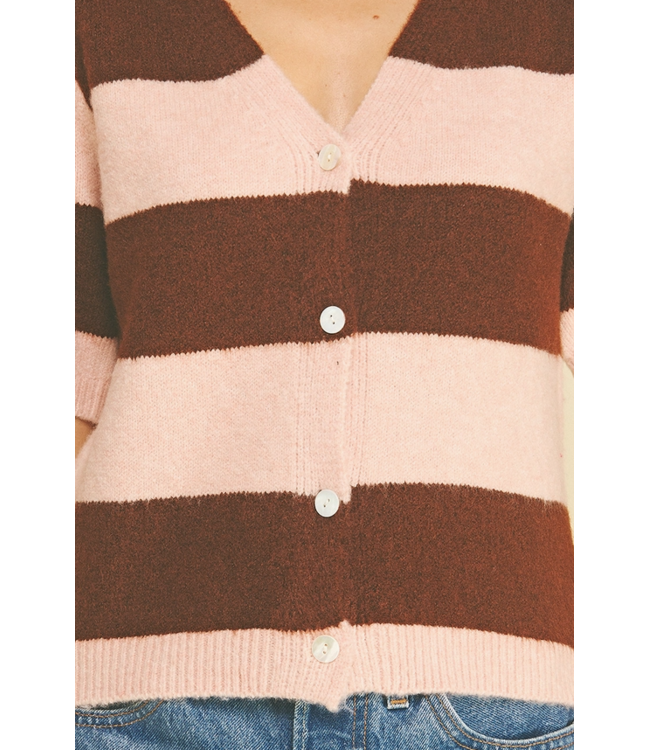 Color Block V-Neck Sweater Pink/Brown