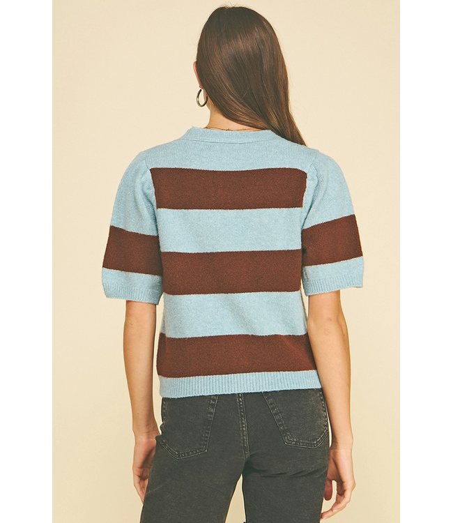 Color Block V-Neck Sweater Blue/Brown