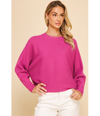 Dolman Sleeves Sweater Top Hot Pink
