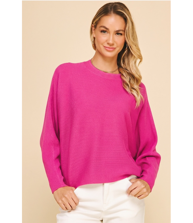 Dolman Sleeves Sweater Top Hot Pink