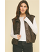 Faux-Leather Bubble Hem Zip Up Vest Brown